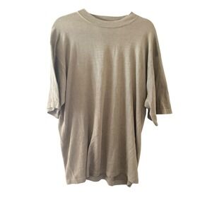 Pronto Uomo Mens 100% Silk 4-Ply Short Sleeve Knit Sweater Shirt Taupe Large L